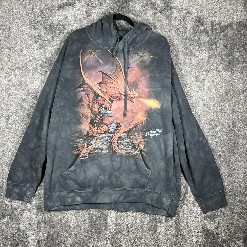 The Mountain Hoodie Mens XL Gray Pullover Hooded Pockets Heavyweight Graphic
